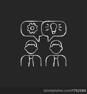 Brainstorming chalk white icon on dark background. Generating ideas and solutions in team. Brainstorming session. Idea creation method for group. Isolated vector chalkboard illustration on black. Brainstorming chalk white icon on dark background