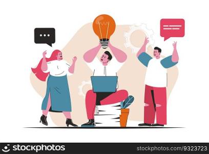Brainstorming concept isolated. Teamwork on project, generate new ideas, innovations. People scene in flat cartoon design. Vector illustration for blogging, website, mobile app, promotional materials.