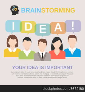 Brainstorming concept with people avatars sharing their ideas vector illustration