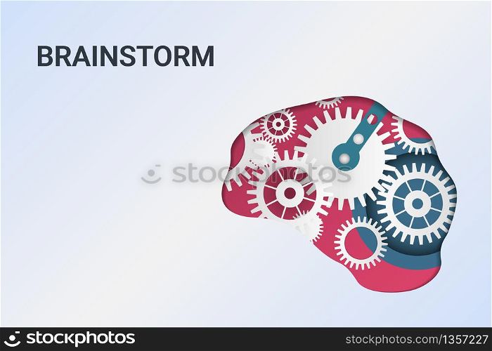 Brainstorming creative idea. Innovation and solution. Human head with gears. Head thinking.