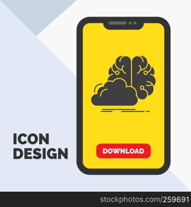 brainstorming, creative, idea, innovation, inspiration Glyph Icon in Mobile for Download Page. Yellow Background