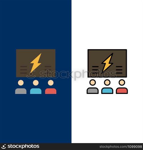 Brainstorming, Group, Idea, Solution, Team, Think, Thinking Icons. Flat and Line Filled Icon Set Vector Blue Background