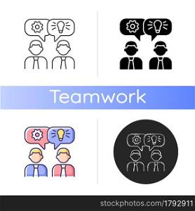 Brainstorming icon. Generating ideas and solutions in team. Brainstorming session. Idea creation method for group of people. Linear black and RGB color styles. Isolated vector illustrations. Brainstorming icon