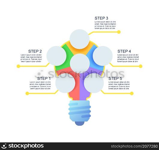 Brainstorming ideas infographic chart design template. Abstract infochart with copy space. Instructional graphics with 5 step sequence. Visual data presentation. Montserrat Medium, Regular fonts used. Brainstorming ideas infographic chart design template
