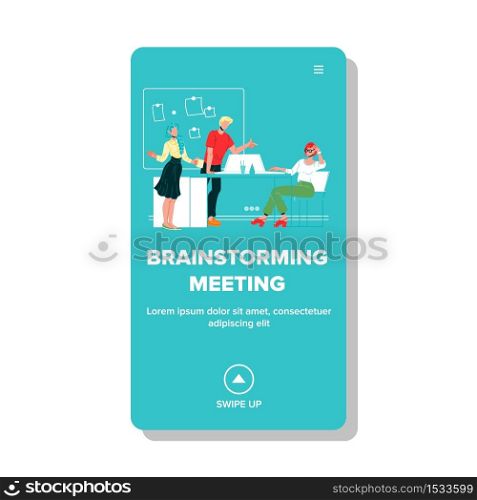 Brainstorming Meeting In Conference Room Vector. Business Colleagues Brainstorming Meeting In Office, Share Ideas, Discussing And Communication. Partnership Web Flat Cartoon Illustration. Brainstorming Meeting In Conference Room Vector