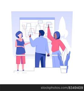 Brainstorming new product idea isolated concept vector illustration. Group of diverse colleagues discusses new business project, launching product process, teamwork organization vector concept.. Brainstorming new product idea isolated concept vector illustration.