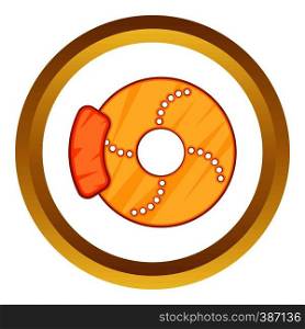 Brake disk vector icon in golden circle, cartoon style isolated on white background. Brake disk vector icon