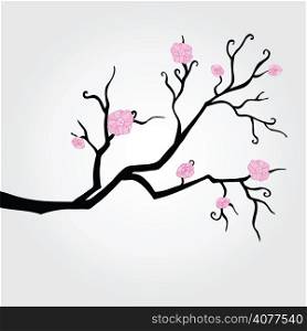 Branch in bloom. Vector illustration isolated on white background.