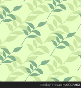 Branch leafs seamless hand drawn silhouettes pattern. Light green and olive colors floral print. Stylized artwork. Great for wallpaper, textile, wrapping paper, fabric print. Vector illustration.. Branch leafs seamless hand drawn silhouettes pattern. Light green and olive colors floral print. Stylized artwork.