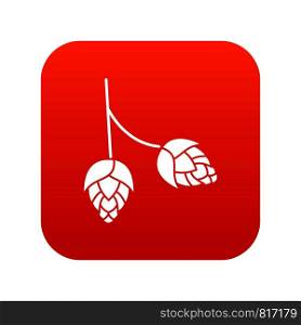 Branch of hops icon digital red for any design isolated on white vector illustration. Branch of hops icon digital red