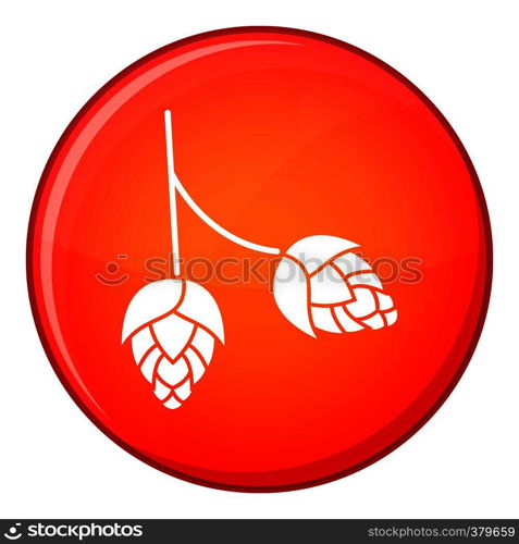 Branch of hops icon in red circle isolated on white background vector illustration. Branch of hops icon, flat style