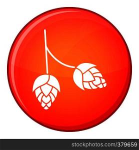 Branch of hops icon in red circle isolated on white background vector illustration. Branch of hops icon, flat style
