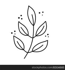 Branch of plant and flower. Leaves in line style. Black and white natural illustration. Sketch Minimalism and simple flora.. Branch of plant. Leaves in line style.