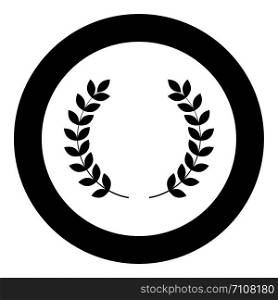 Branch of winner Laurel wreaths Symbol of victory icon in circle round black color vector illustration flat style simple image. Branch of winner Laurel wreaths Symbol of victory icon in circle round black color vector illustration flat style image