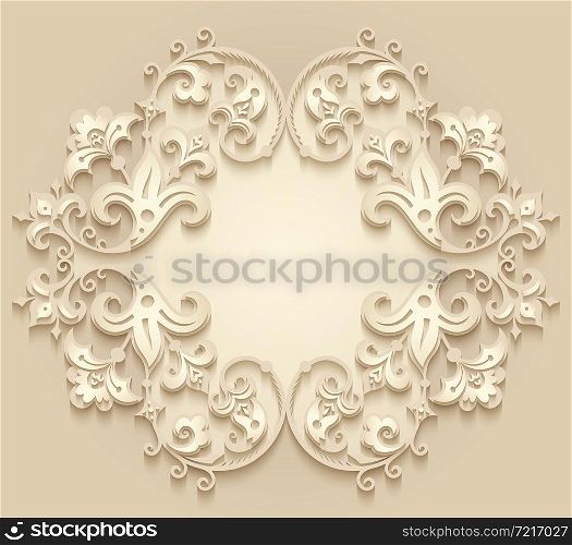 Branch with flowers paper cut vector vintage illustration. Engraved decorative nature elements and objects. Greeting card template. Abstract vector ornamental nature vintage frame.