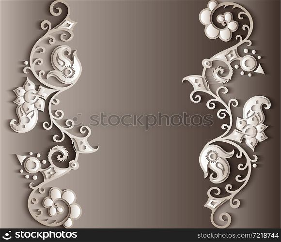 Branch with flowers paper cut vector vintage illustration. Engraved decorative nature elements and objects. Greeting card template. Vector abstract decorative ethnic ornamental illustration.