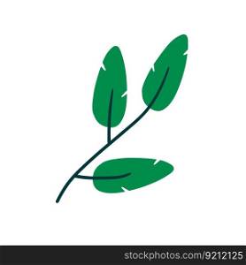 Branch with green leaves. Plant design. Element of wood and nature. Flat simple illustration. Branch with green leaves. Plant design.