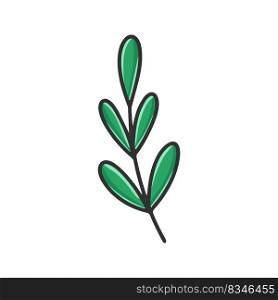 Branch with green rounded leaves clipart cartoon. Natural foliage decoration isolated vector illustration. Botanical leafy twig for design. Branch with green rounded leaves clipart cartoon