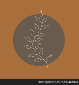 branch with leaves on the background of a dark circle. Abstract vector illustration. Flat style