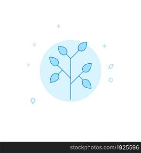 Branch with leaves vector icon. Tree symbol. Flat illustration. Filled line style. Blue monochrome design. Editable stroke. Adjust line weight.. Branch with leaves flat vector icon. Tree symbol. Filled line style. Blue monochrome design. Editable stroke