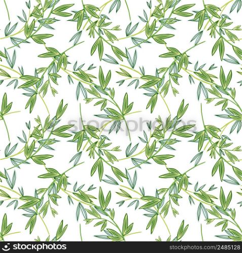 Branches and leaves seamless pattern. Leaf ornament. Botanical elements background. Design for fabric, textile print, surface, wrapping, cover, greeting card. Vector illustration. Branches and leaves seamless pattern. Leaf ornament. Botanical elements background.