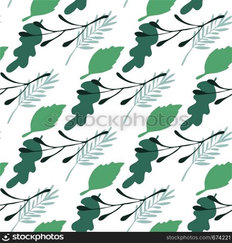 Branches and leaves seamless pattern on white background. Vector backdrop in flat style for textile or book covers, wallpapers, design, graphic art, wrapping. Branches and leaves seamless pattern on white background.
