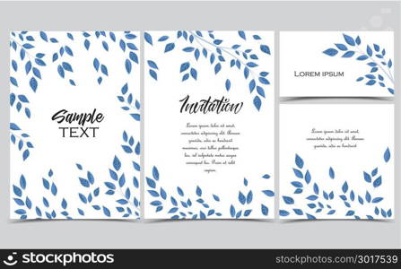 Branches and leaves. Vector illustration of leaves. Background with branches and leaves. Set of greeting cards