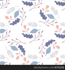 Branches and leaves vector seamless pattern on white background. Backdrop flat style for textile or book covers, wallpapers, design, graphic art, wrapping. Branches and leaves vector seamless pattern on white background.
