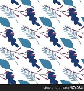 Branches and leaves vector seamless pattern on white background. Green and blue colors. Backdrop flat style for textile or book covers, wallpapers, design, graphic art, wrapping. Branches and leaves vector seamless pattern on white background. Green and blue colors.
