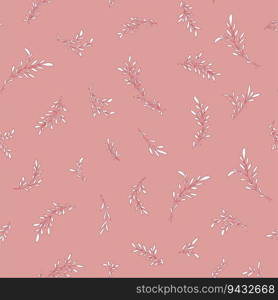 Branches and twigs with foliage, elegant flowers with leaves and leafage. Nature ornament, stem of plants, shrubs or bushes. Seamless pattern, wallpaper print or background. Vector in flat style. Elegant flower branches and twigs with foliage