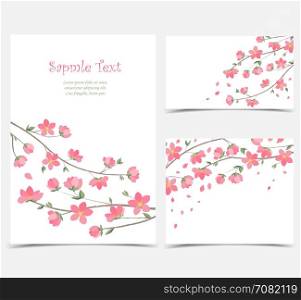 Branches with flowers. Vector decoration branches with flowers, spring blossom Sakura, Set of greeting cards