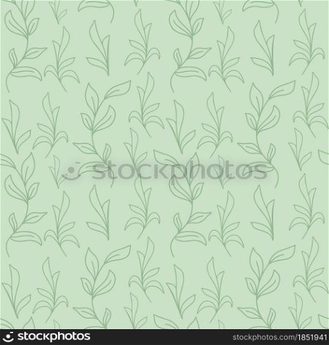 Branches with leaves seamless pattern, vector illustration. Botanical background with sheets. Green natural pattern for packaging and wallpaper design.. Branches with leaves seamless pattern, vector illustration.