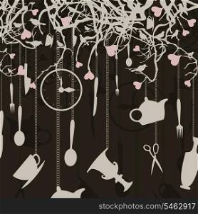 Branches with ware and birds. A vector illustration