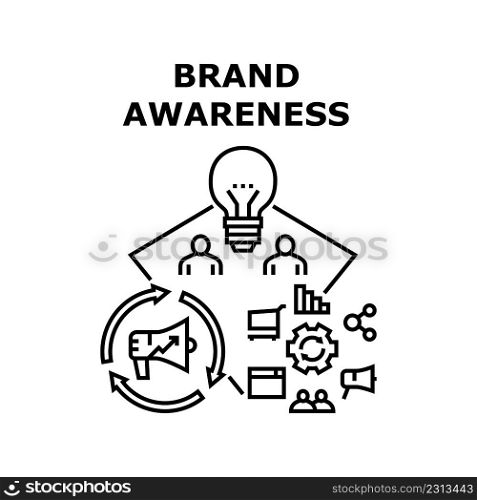 Brand Awareness Vector Icon Concept. Business Strategy And Planning For Brand Awareness, Creative And Management Occupation. Startup Idea, Development And Advertising Product Black Illustration. Brand Awareness Vector Concept Black Illustration