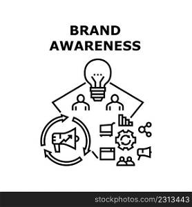 Brand Awareness Vector Icon Concept. Business Strategy And Planning For Brand Awareness, Creative And Management Occupation. Startup Idea, Development And Advertising Product Black Illustration. Brand Awareness Vector Concept Black Illustration
