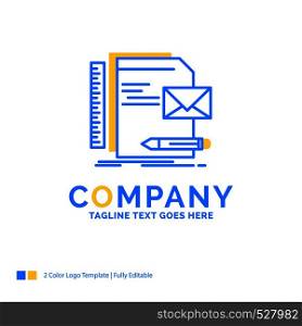 Brand, company, identity, letter, presentation Blue Yellow Business Logo template. Creative Design Template Place for Tagline.