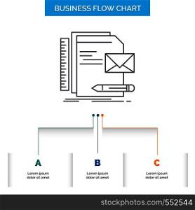 Brand, company, identity, letter, presentation Business Flow Chart Design with 3 Steps. Line Icon For Presentation Background Template Place for text. Vector EPS10 Abstract Template background