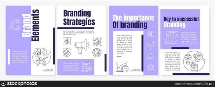 Brand elements purple brochure template. Key to successful strategy. Flyer, booklet, leaflet print, cover design with linear icons. Vector layouts for presentation, annual reports, advertisement pages. Brand elements purple brochure template
