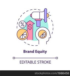 Brand equity concept icon. Social value of business. Company marketing strategy. Brand planning abstract idea thin line illustration. Vector isolated outline color drawing. Editable stroke. Brand equity concept icon