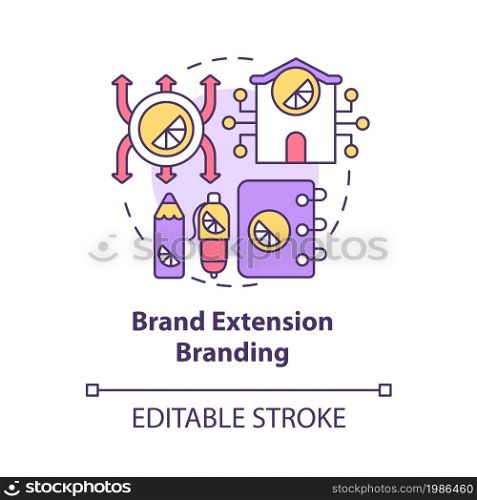 Brand extension branding concept icon. Strategy for expanding business. Company development. Brand planning abstract idea thin line illustration. Vector isolated outline color drawing. Editable stroke. Brand extension branding concept icon