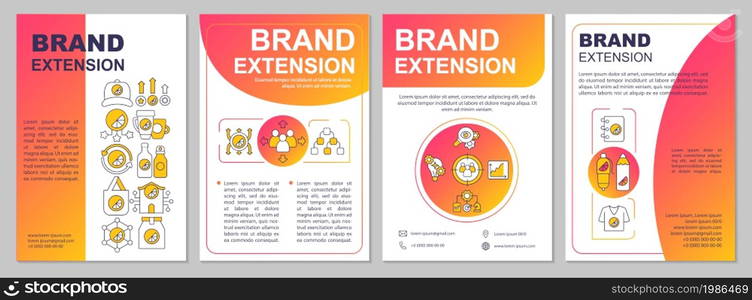 Brand extension gradient brochure template. Expanding company. Flyer, booklet, leaflet print, cover design with linear icons. Vector layouts for presentation, annual reports, advertisement pages. Brand extension gradient brochure template