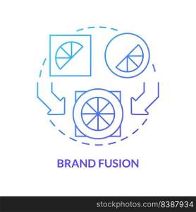 Brand fusion blue gradient concept icon. Combine identities. Brand consolidation strategy abstract idea thin line illustration. Isolated outline drawing. Myriad Pro-Bold fonts used. Brand fusion blue gradient concept icon