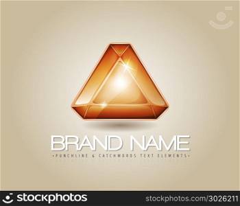 Brand Logo For Visual Identity. Illustration of a glossy and bright gemstone logotype, with text element on elegant brown background, for company visual identity