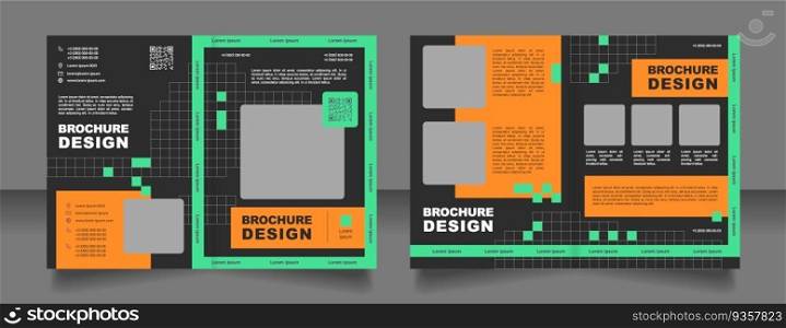 Brand marketing campaign bifold brochure template design. Print ad. Product advertising. Half fold booklet mockup set with copy space for text. Editable 2 paper page leaflets. Arial font used. Brand marketing campaign bifold brochure template design