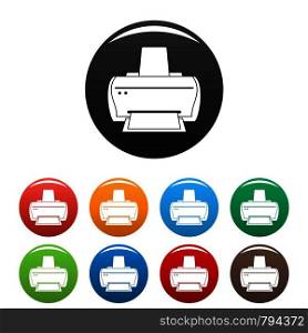 Brand printer icons set 9 color vector isolated on white for any design. Brand printer icons set color