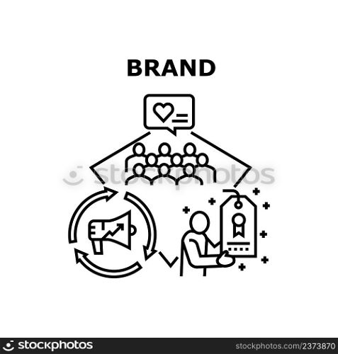 Brand Promotion Vector Icon Concept. Brand Promotion Marketing Occupation Of Businessman And Manager, Product Season Sales And Branding Advertisement. Customer Feedback Black Illustration. Brand Promotion Vector Concept Black Illustration