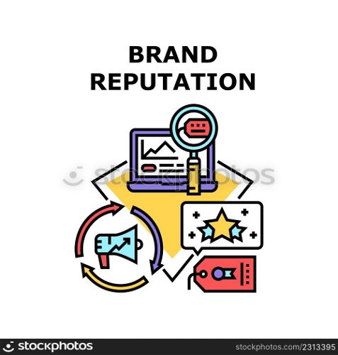 Brand Reputation Vector Icon Concept. Company Professional Service And Product Quality, Customer Relationship Business And Brand Reputation. Trademark Researching Color Illustration. Brand Reputation Vector Concept Color Illustration
