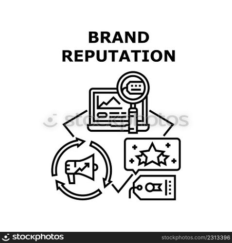 Brand Reputation Vector Icon Concept. Company Professional Service And Product Quality, Customer Relationship Business And Brand Reputation. Trademark Researching Black Illustration. Brand Reputation Vector Concept Black Illustration