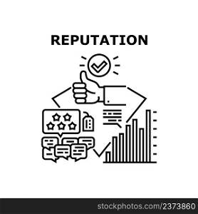 Brand Reputation Vector Icon Concept. Trademark And Brand Reputation, Company Service And Product Quality Review And Feedback From Customer. Market Sales Increasing Black Illustration. Brand Reputation Vector Concept Black Illustration