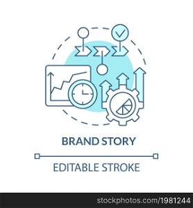 Brand story blue concept icon. Narrative advertising for company. Business narrative. Brand planning abstract idea thin line illustration. Vector isolated outline color drawing. Editable stroke. Brand story blue concept icon